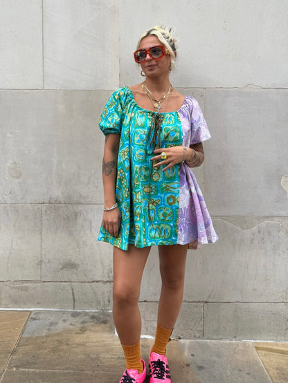 The Babydoll Dress in Mixed Lilac and Blue Florals