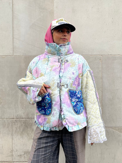 The Puffer Jacket in Pastel Blue and Lilac Florals
