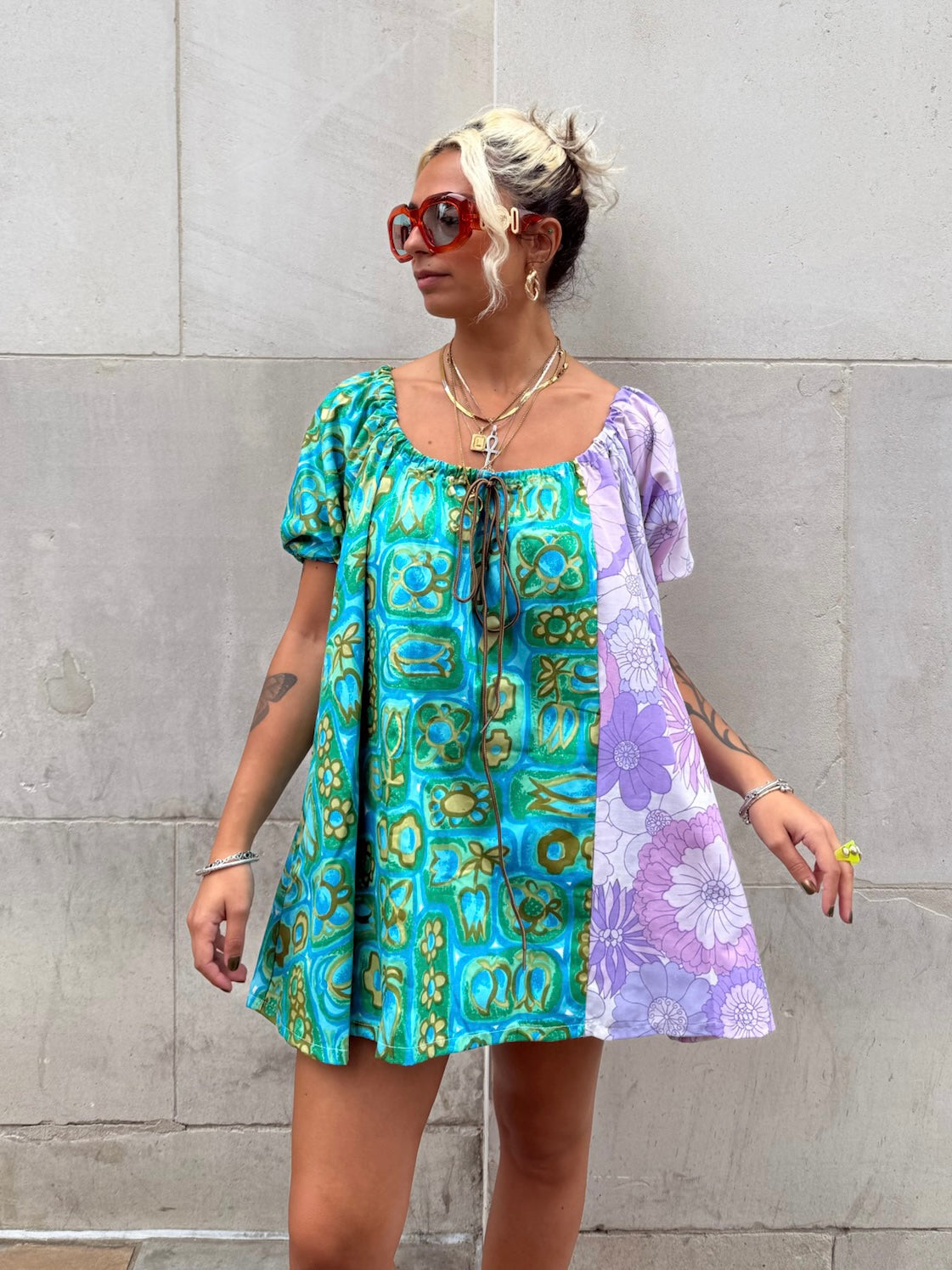 The Babydoll Dress in Mixed Lilac and Blue Florals