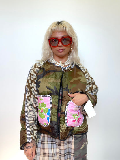 The Bomber Jacket in Camo and Pink Florals