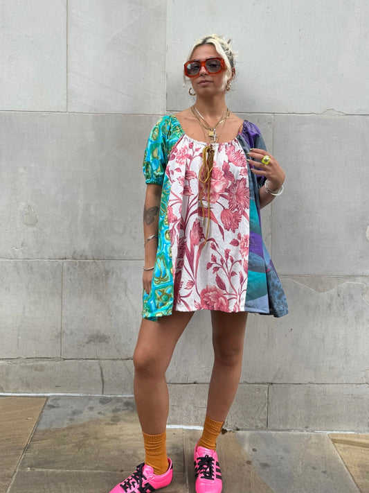 The Babydoll Dress in Mixed Pink and Blue Florals