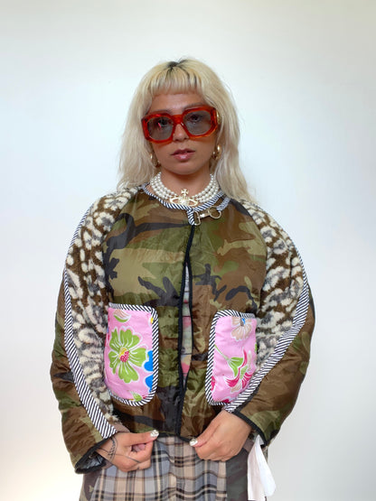 The Bomber Jacket in Camo and Pink Florals