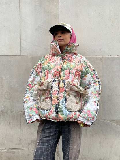 The Puffer Jacket in Pink and Green Florals