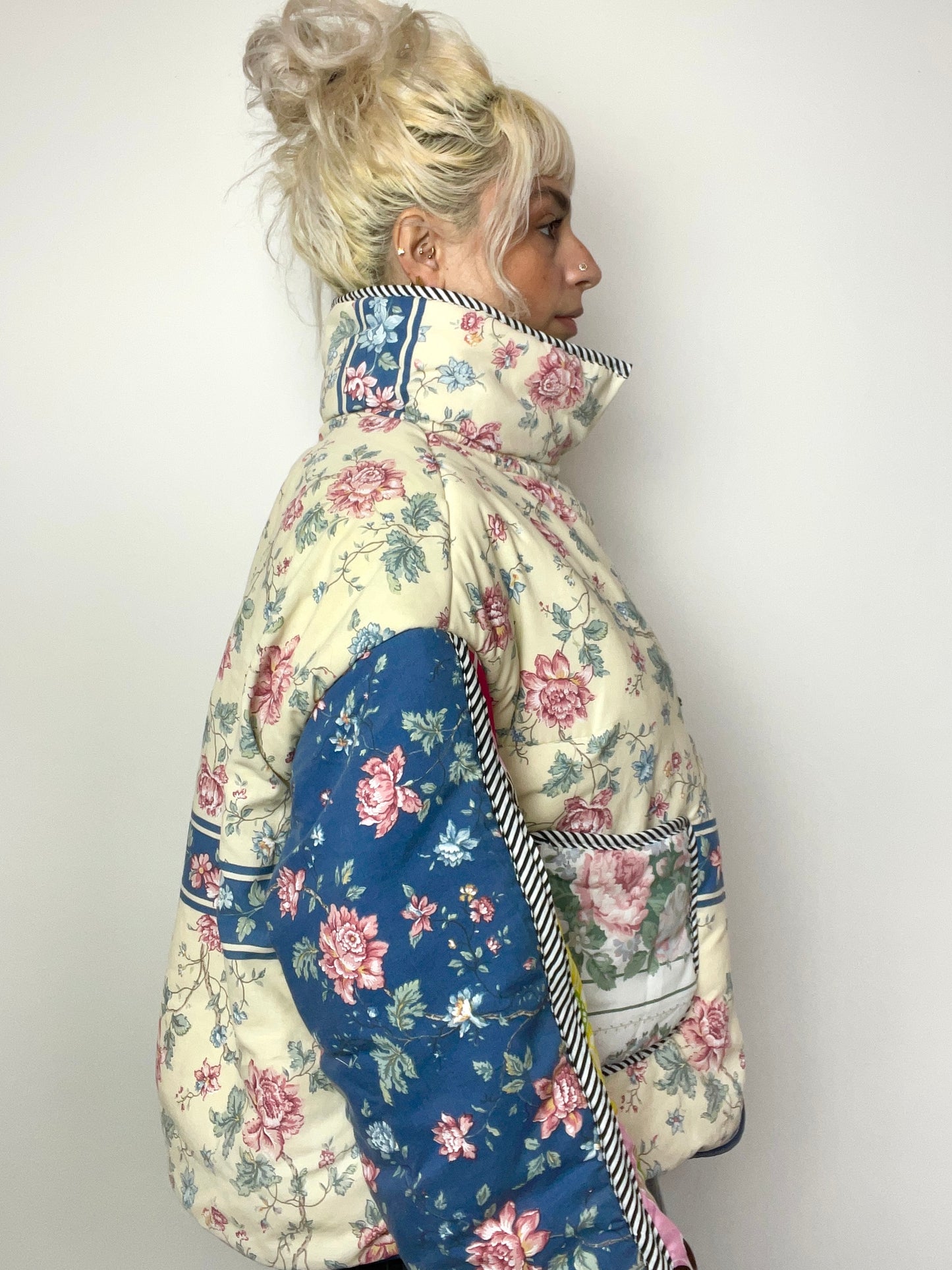 The Puffer Jacket in Beige and Pink Florals
