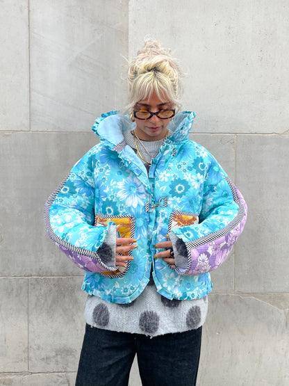 The Puffer Jacket in Blue and Yellow Florals