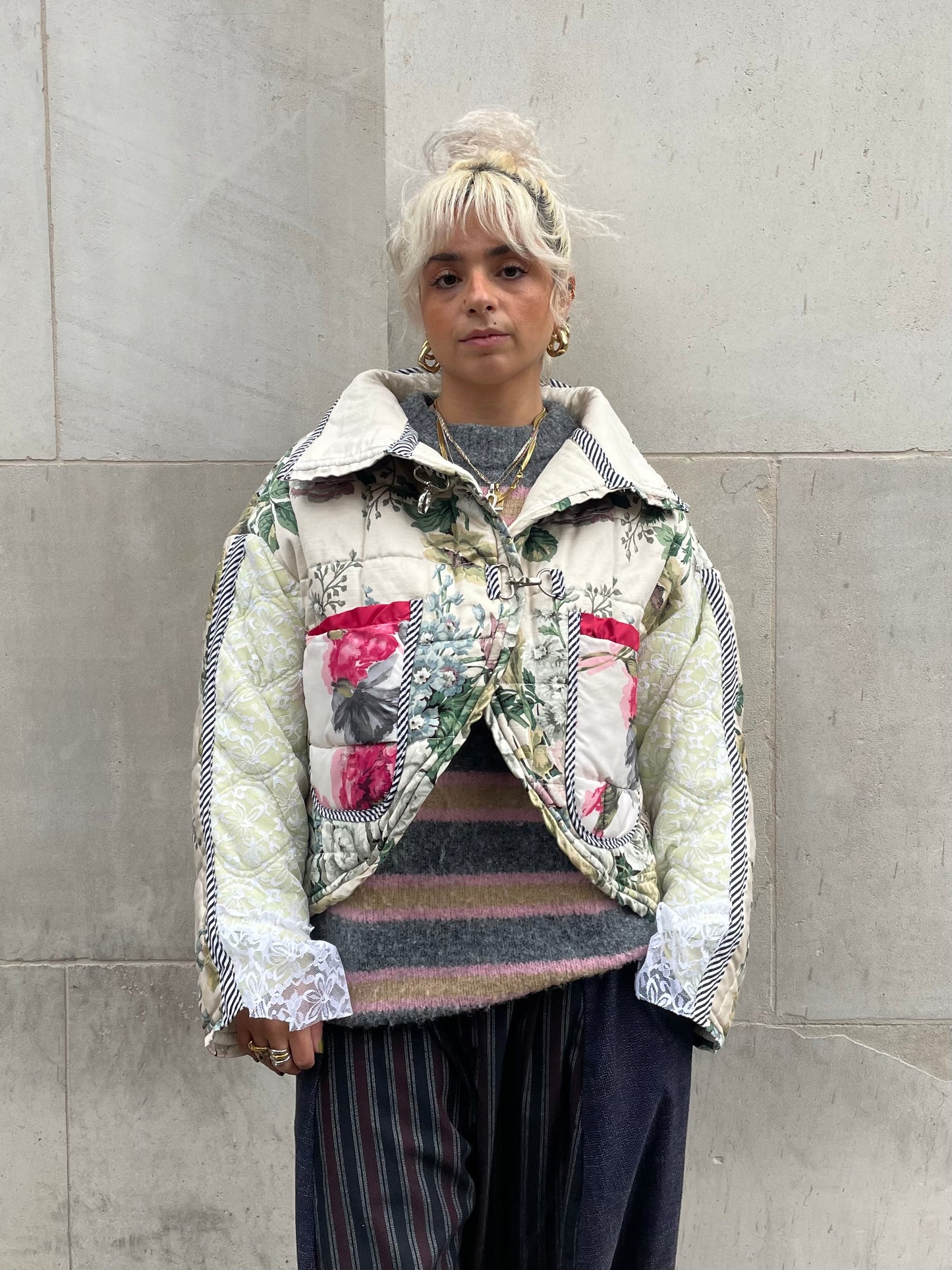 The Puffer Jacket in Green and Pink Florals