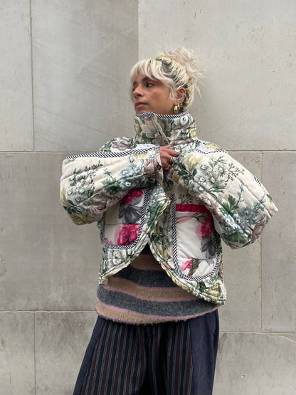 The Puffer Jacket in Green and Pink Florals