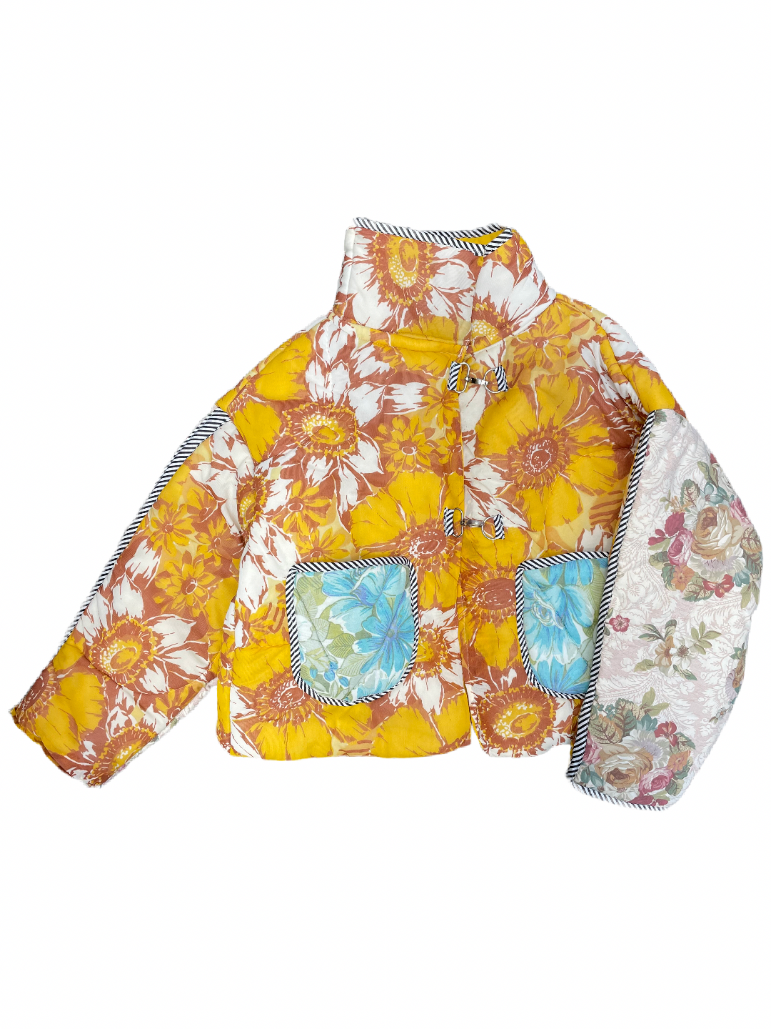 The Puffer Jacket in Mustard and Blue Florals