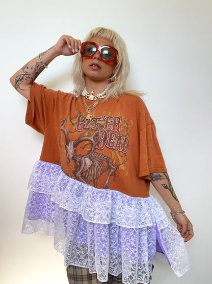The Courtney Orange T-shirt with Lace Ruffles