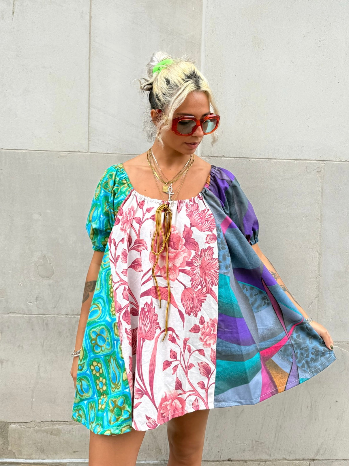 The Babydoll Dress in Mixed Pink and Blue Florals