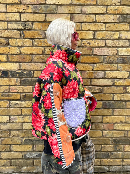 The Puffer Jacket in Pink and Orange Flowers
