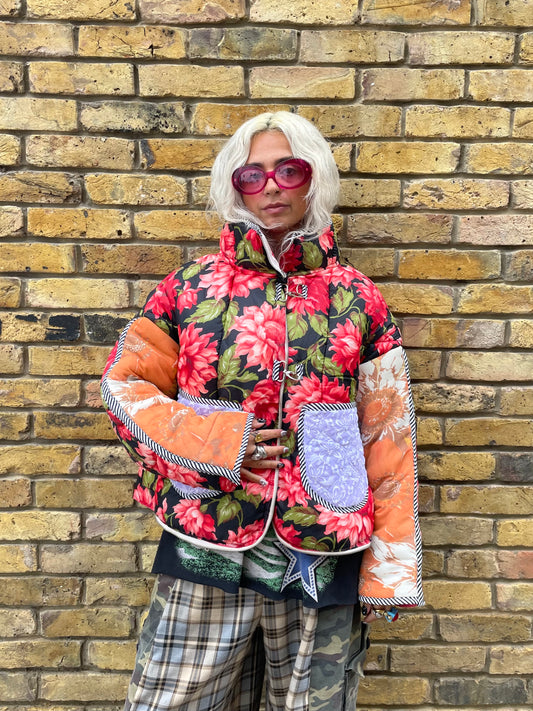 The Puffer Jacket in Pink and Orange Flowers