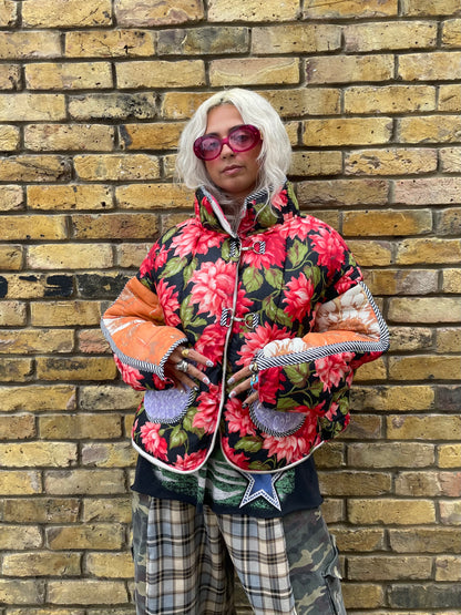 The Puffer Jacket in Pink and Orange Flowers