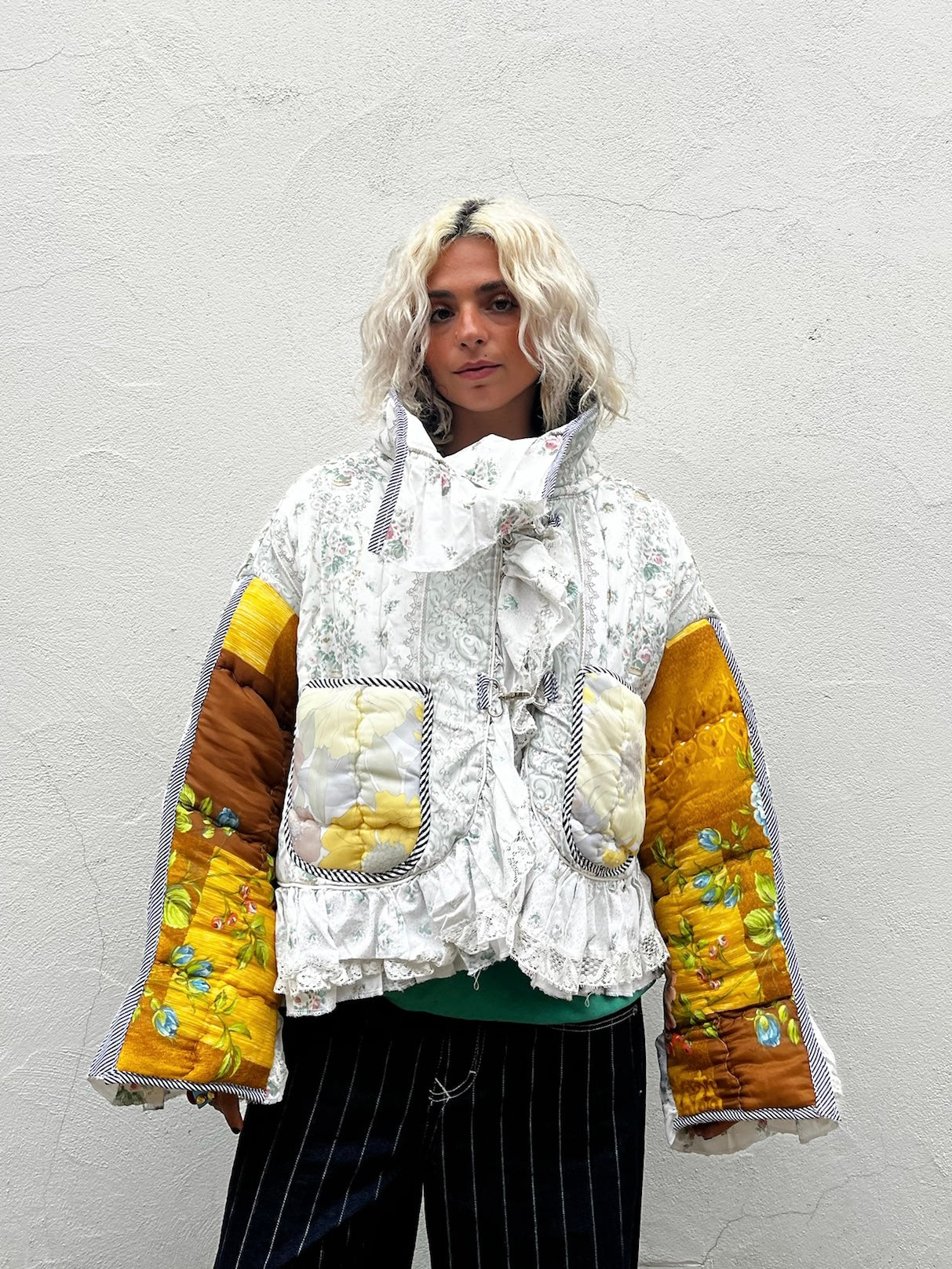 The Puffer Jacket with White and Yellow Ruffles