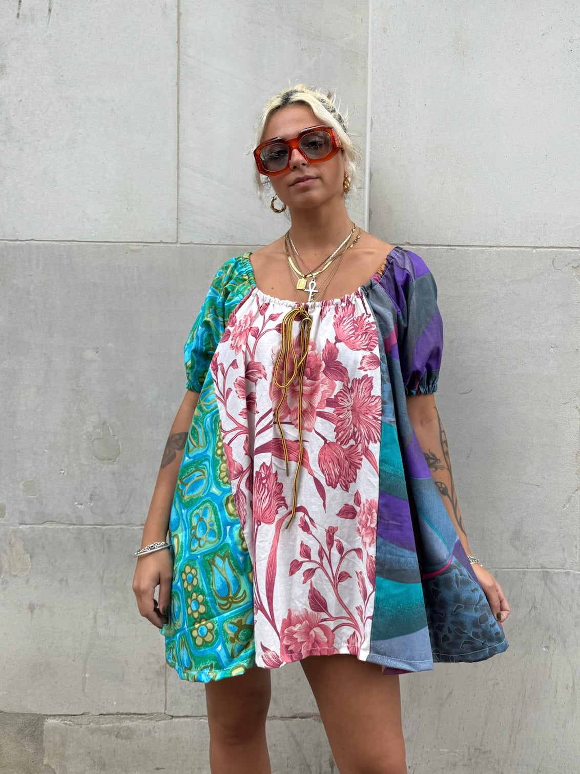 The Babydoll Dress in Mixed Pink and Blue Florals