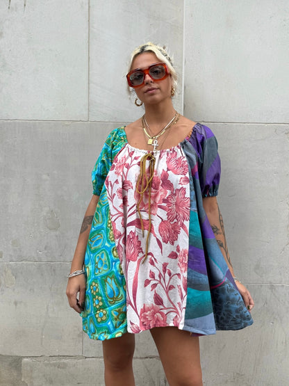 The Babydoll Dress in Mixed Pink and Blue Florals