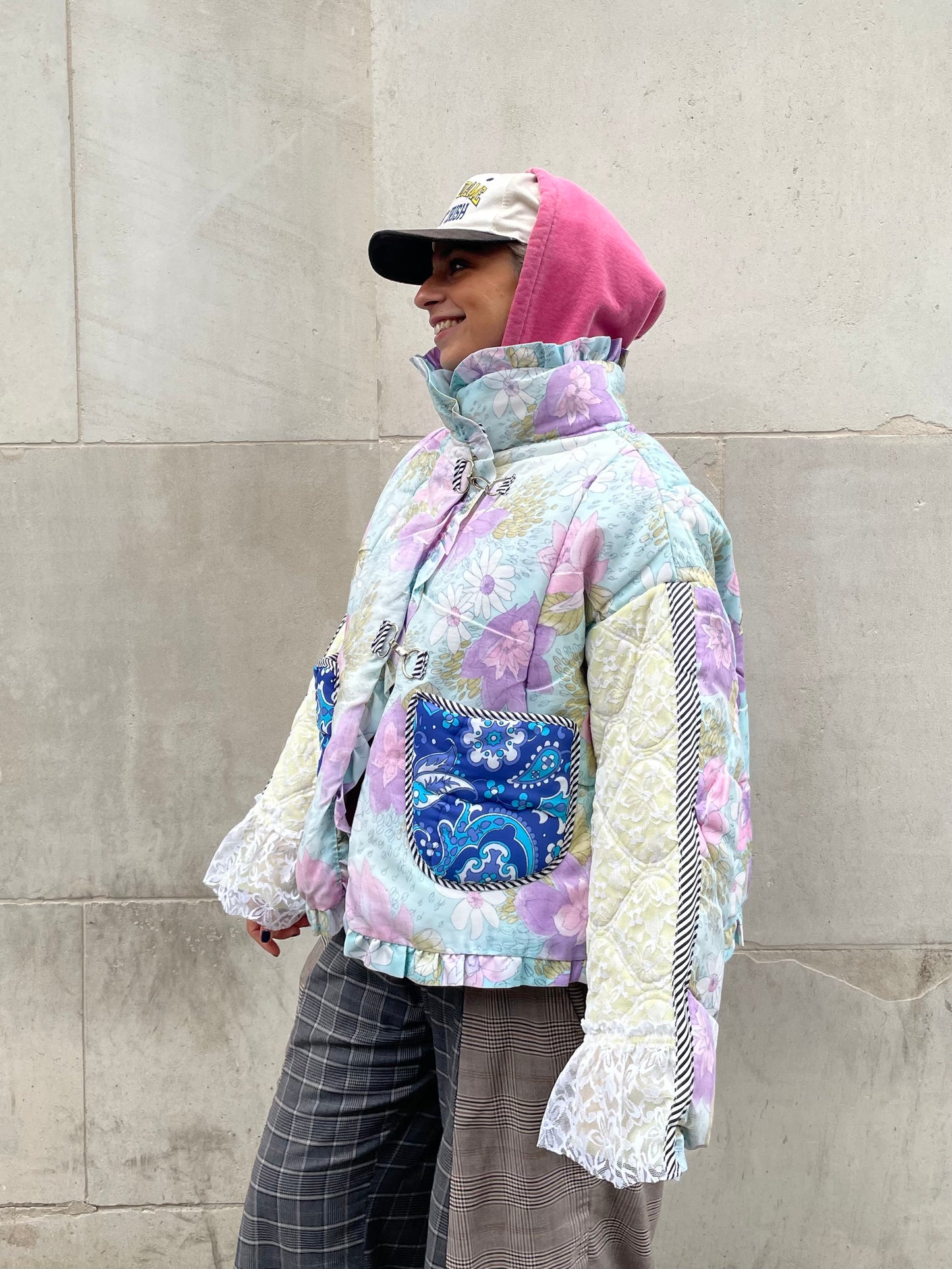 The Puffer Jacket in Pastel Blue and Lilac Florals
