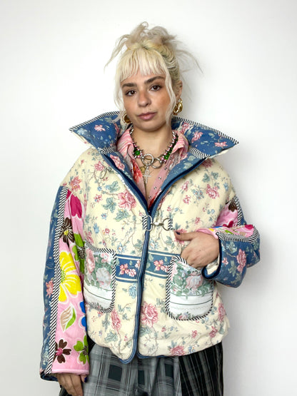 The Puffer Jacket in Beige and Pink Florals