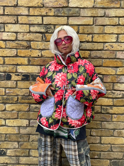 The Puffer Jacket in Pink and Orange Flowers