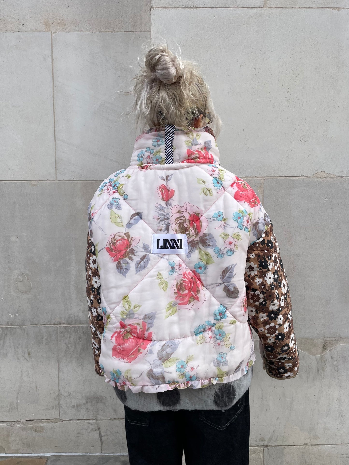 The Puffer Jacket in Pink and Brown Florals