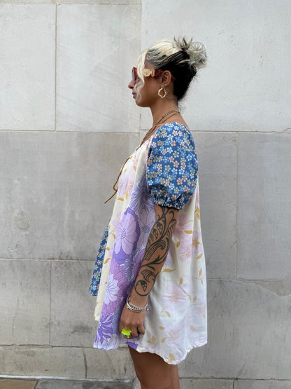 The Babydoll Dress in Mixed Yellow and Lilac Floral