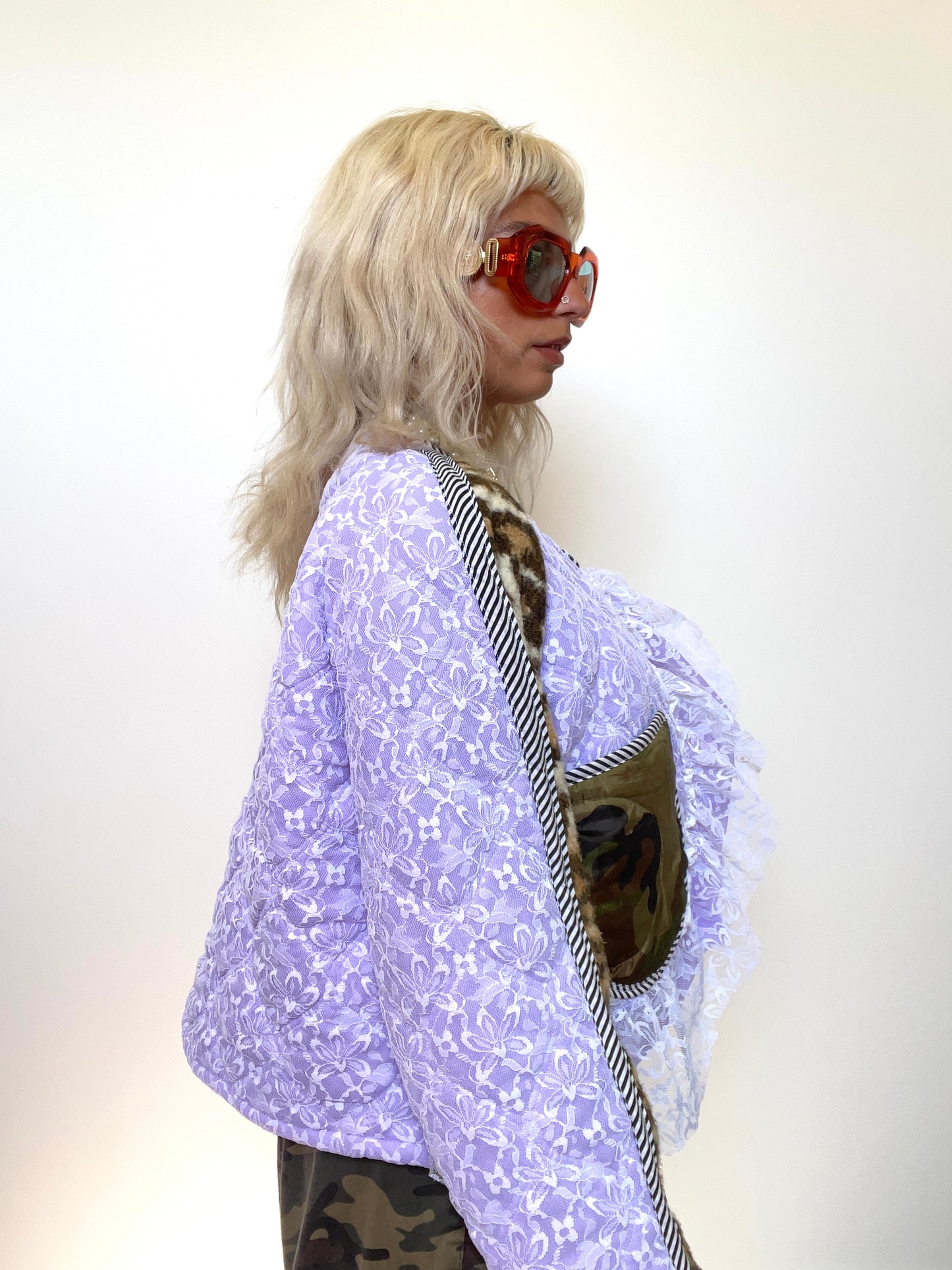 The Bomber Jacket in Lilac Lace and Camo Print