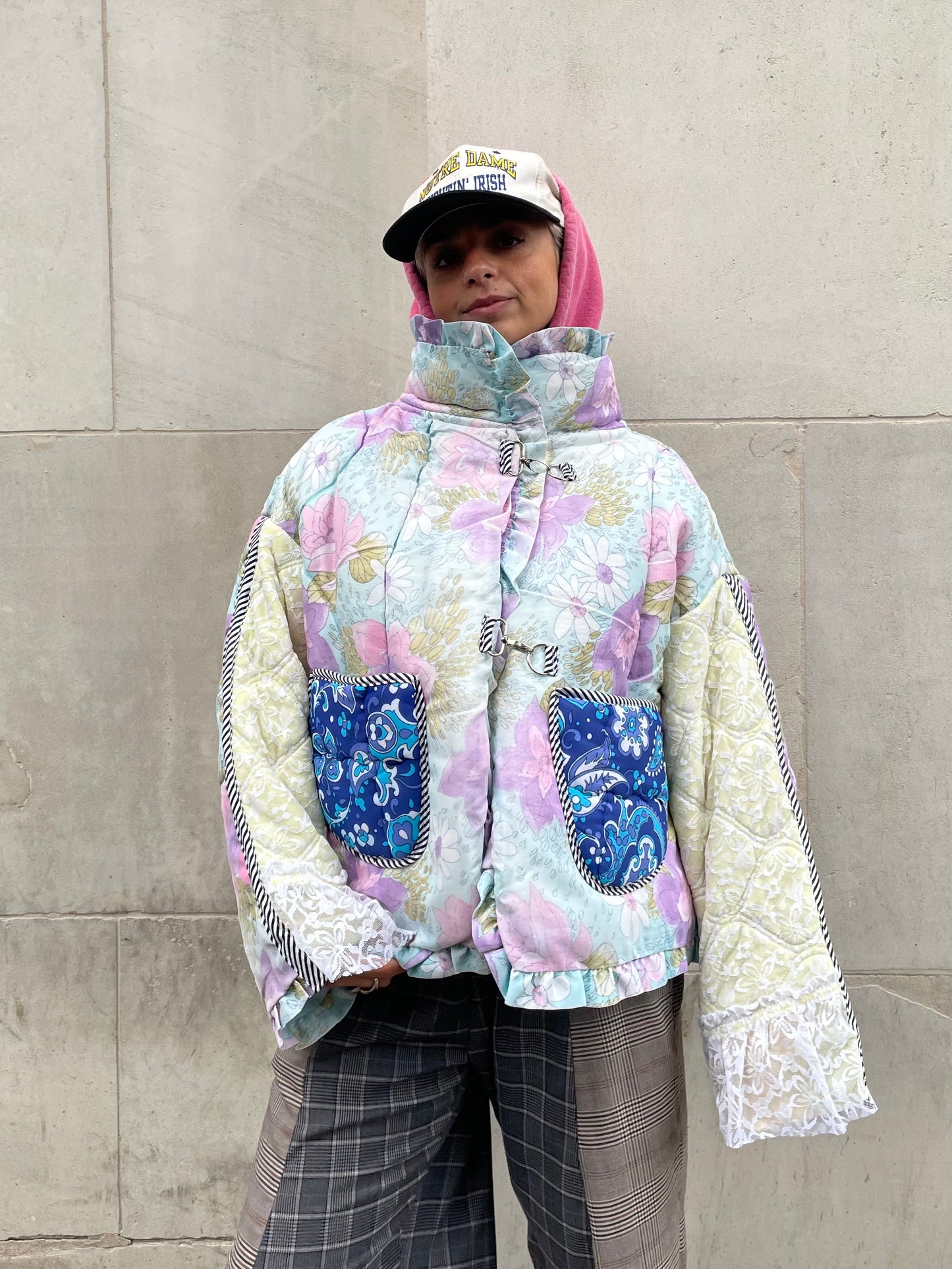 The Puffer Jacket in Pastel Blue and Lilac Florals