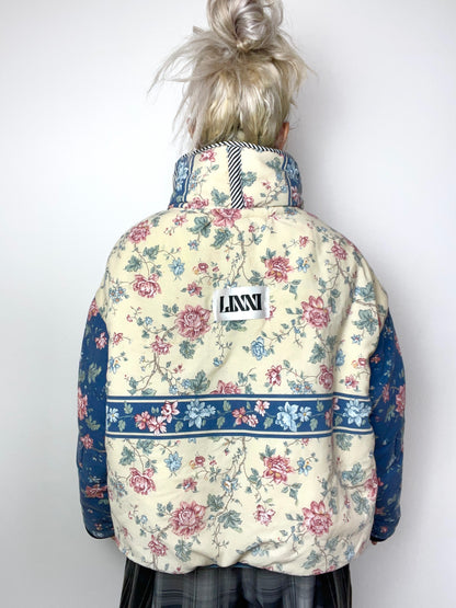The Puffer Jacket in Beige and Pink Florals