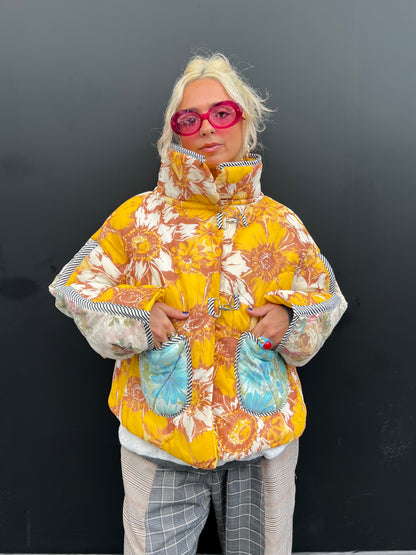 The Puffer Jacket in Mustard and Blue Florals