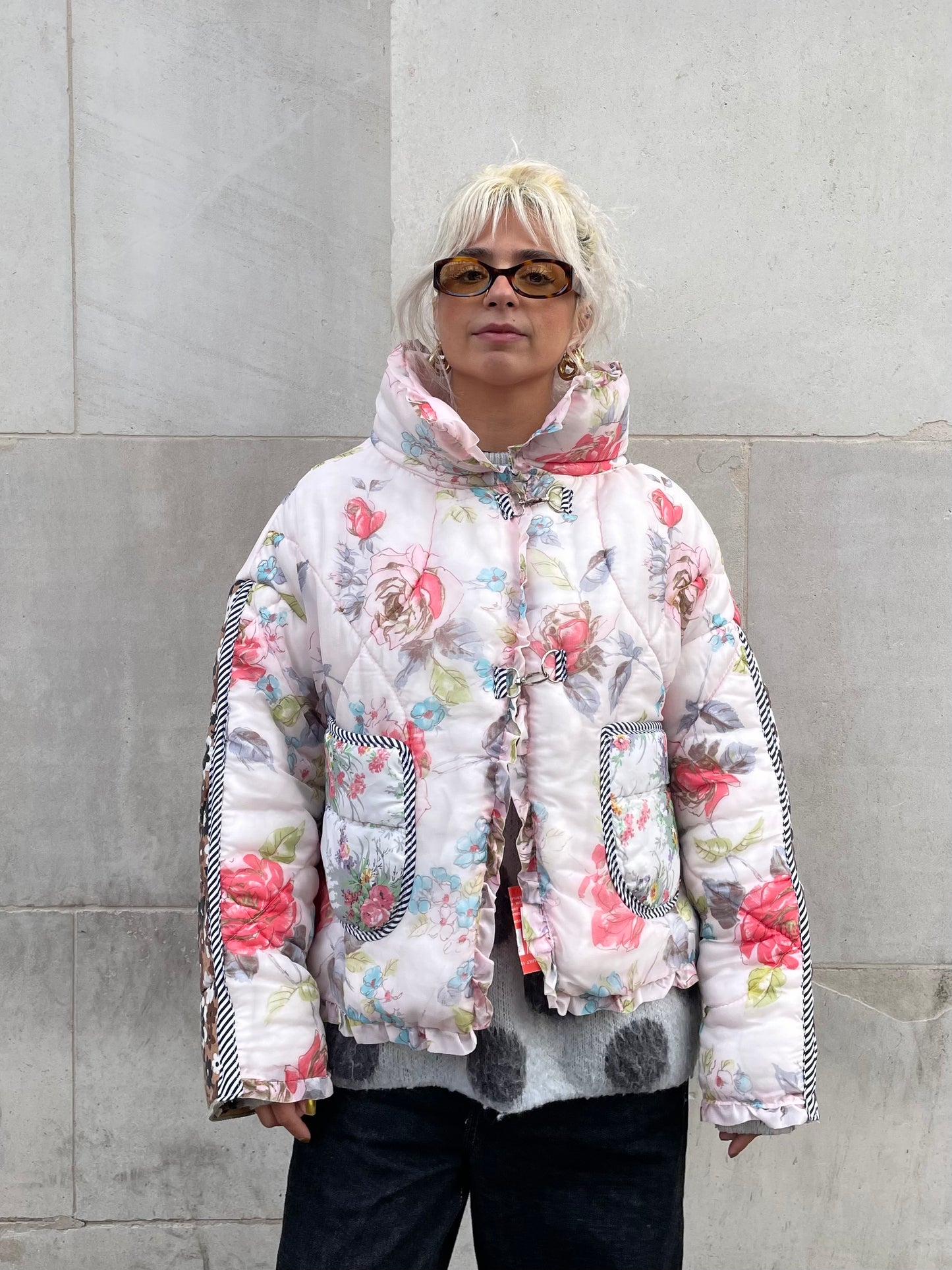The Puffer Jacket in Pink and Brown Florals