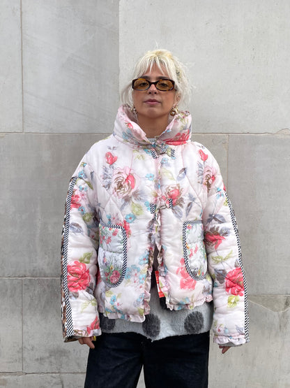 The Puffer Jacket in Pink and Brown Florals