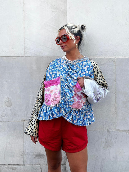 The Bomber Jacket in Mixed Blue Florals