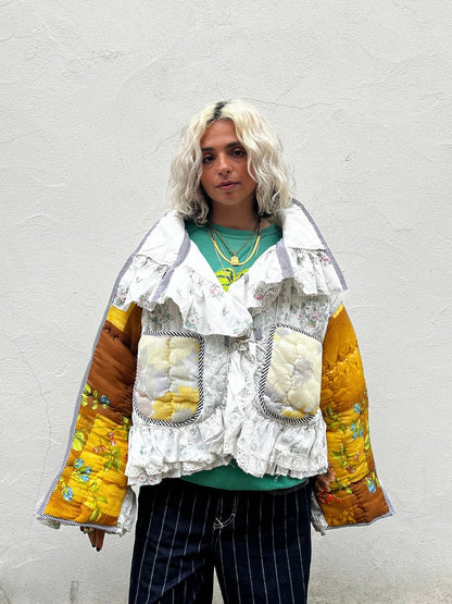 The Puffer Jacket with White and Yellow Ruffles