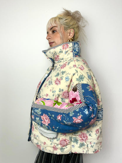 The Puffer Jacket in Beige and Pink Florals