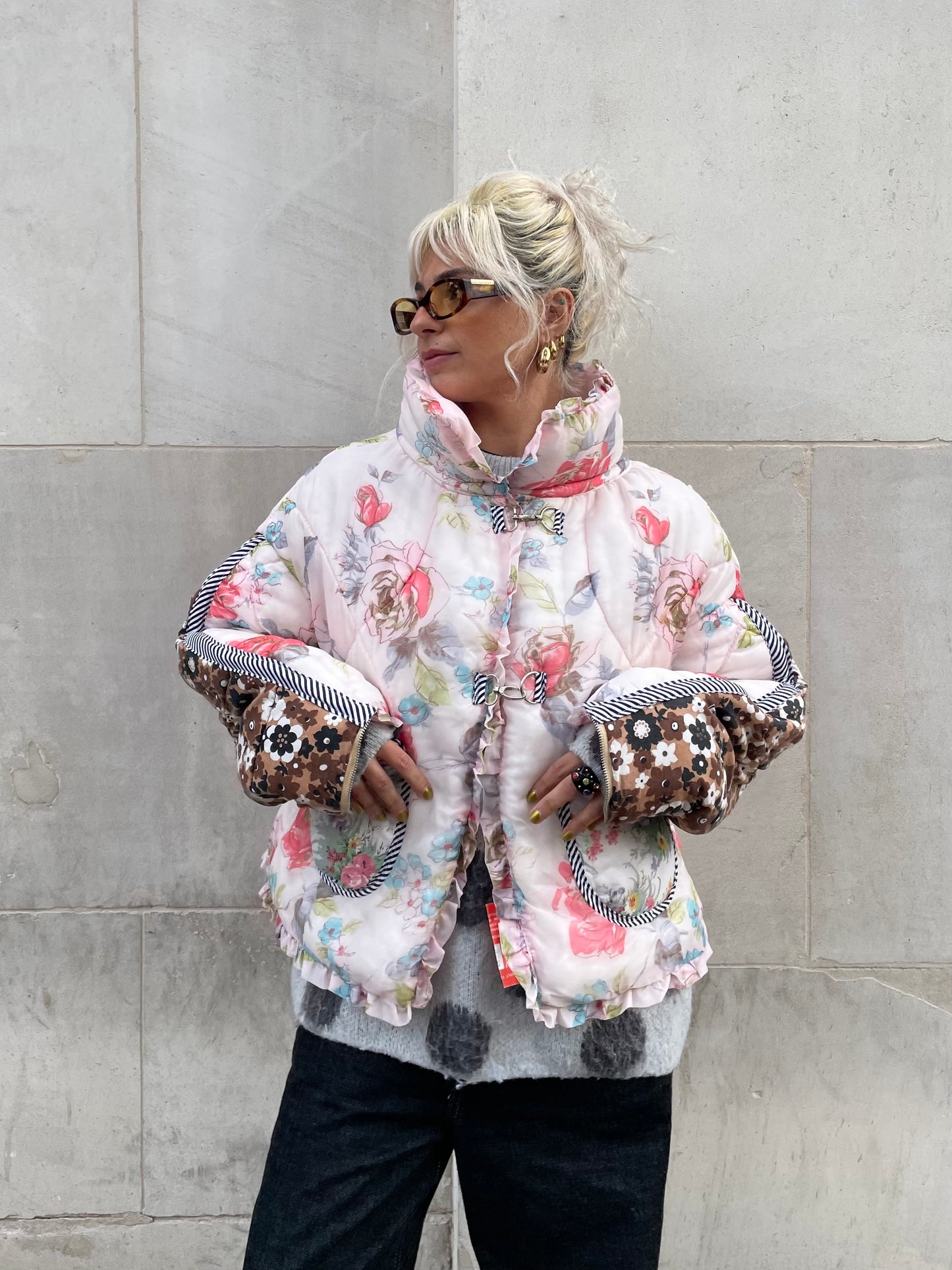The Puffer Jacket in Pink and Brown Florals