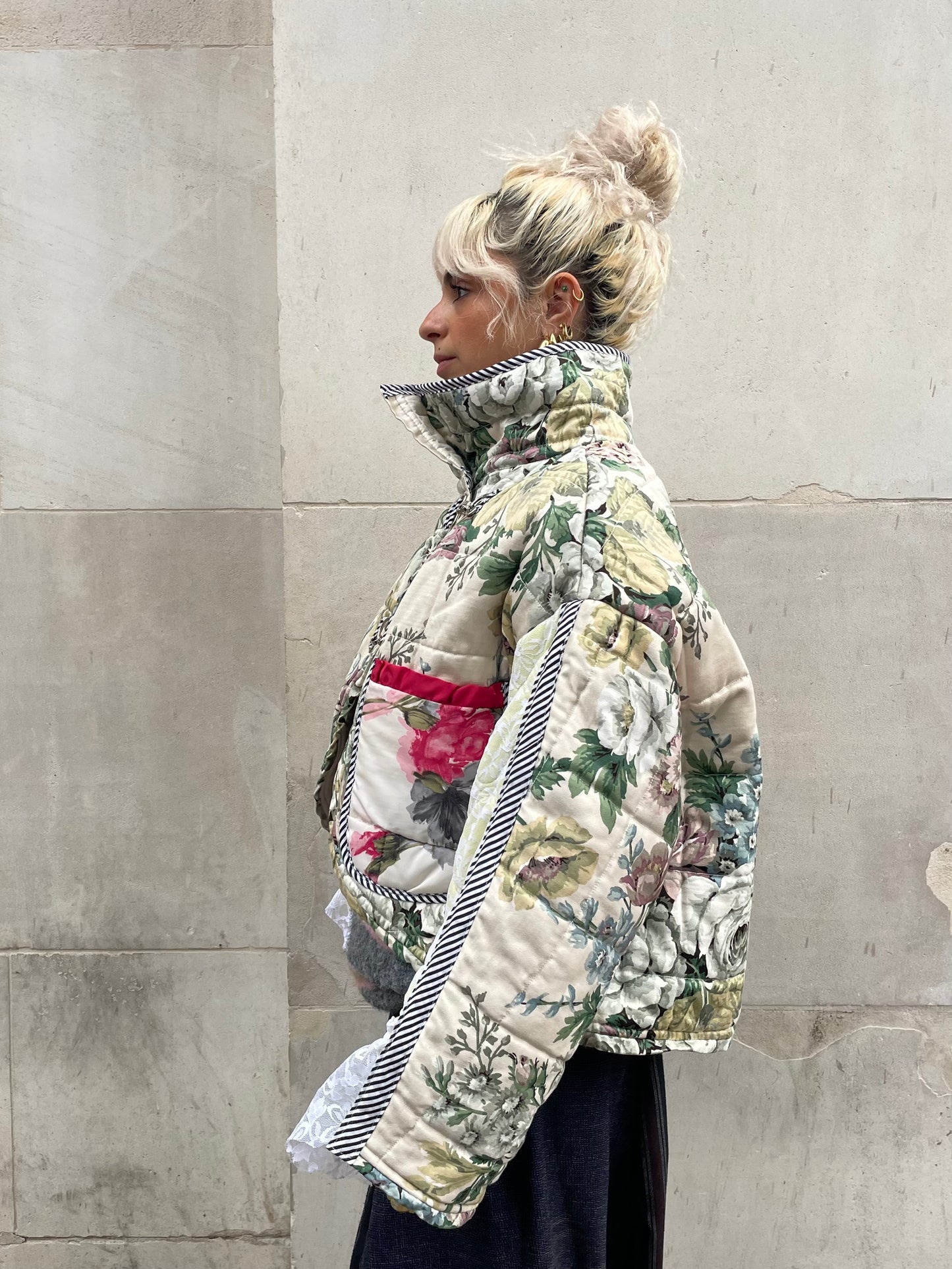 The Puffer Jacket in Green and Pink Florals