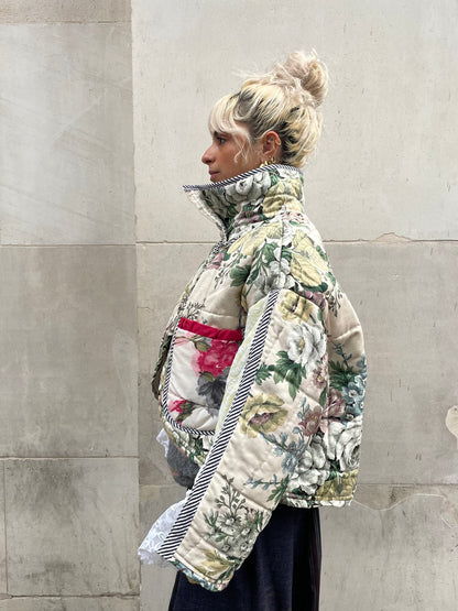 The Puffer Jacket in Green and Pink Florals