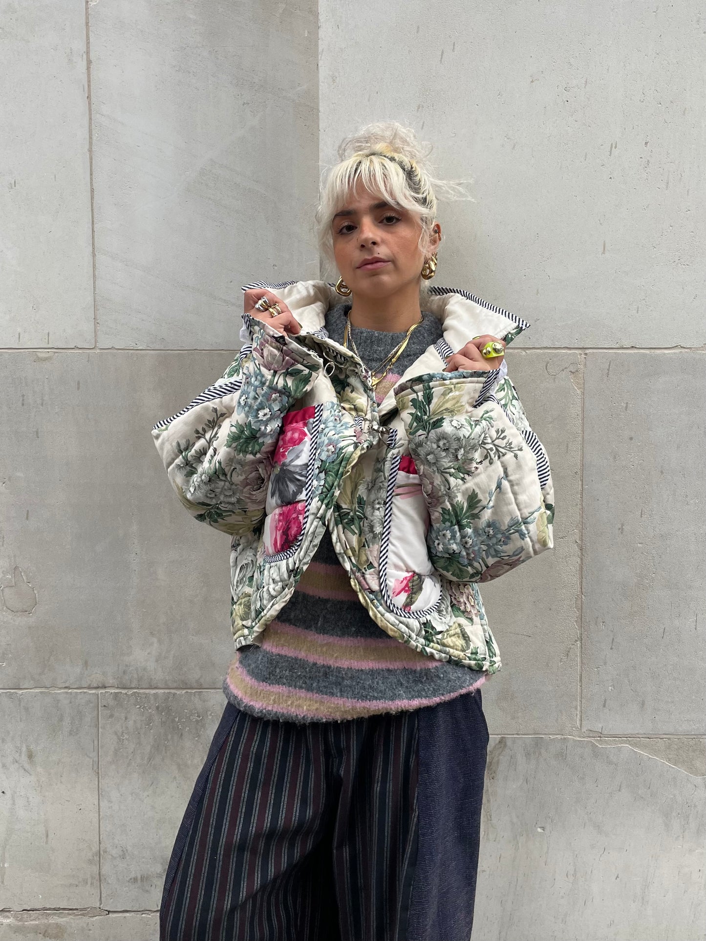 The Puffer Jacket in Green and Pink Florals