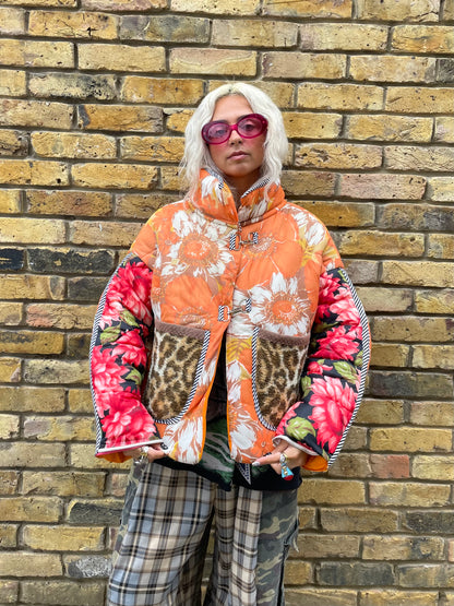 The Puffer Jacket in Orange and Leopard