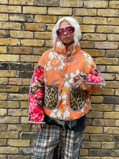 The Puffer Jacket in Orange and Leopard