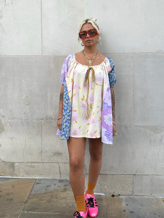 The Babydoll Dress in Mixed Yellow and Lilac Floral