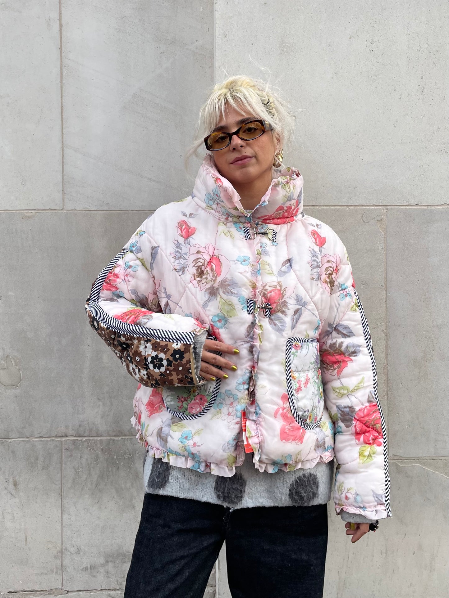 The Puffer Jacket in Pink and Brown Florals