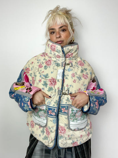 The Puffer Jacket in Beige and Pink Florals