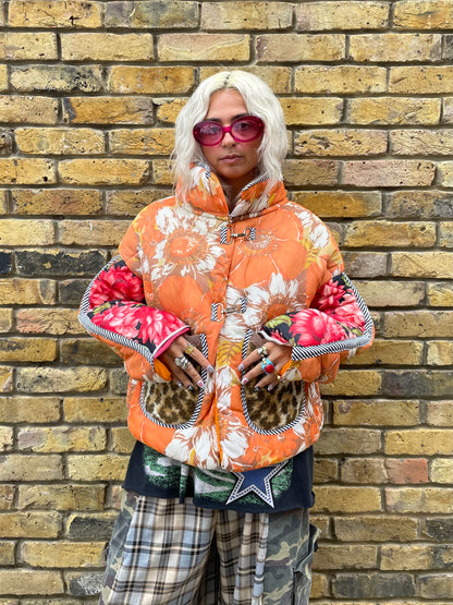 The Puffer Jacket in Orange and Leopard