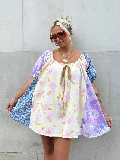 The Babydoll Dress in Mixed Yellow and Lilac Floral