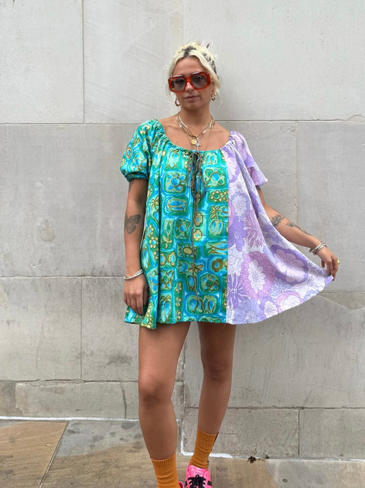 The Babydoll Dress in Mixed Lilac and Blue Florals