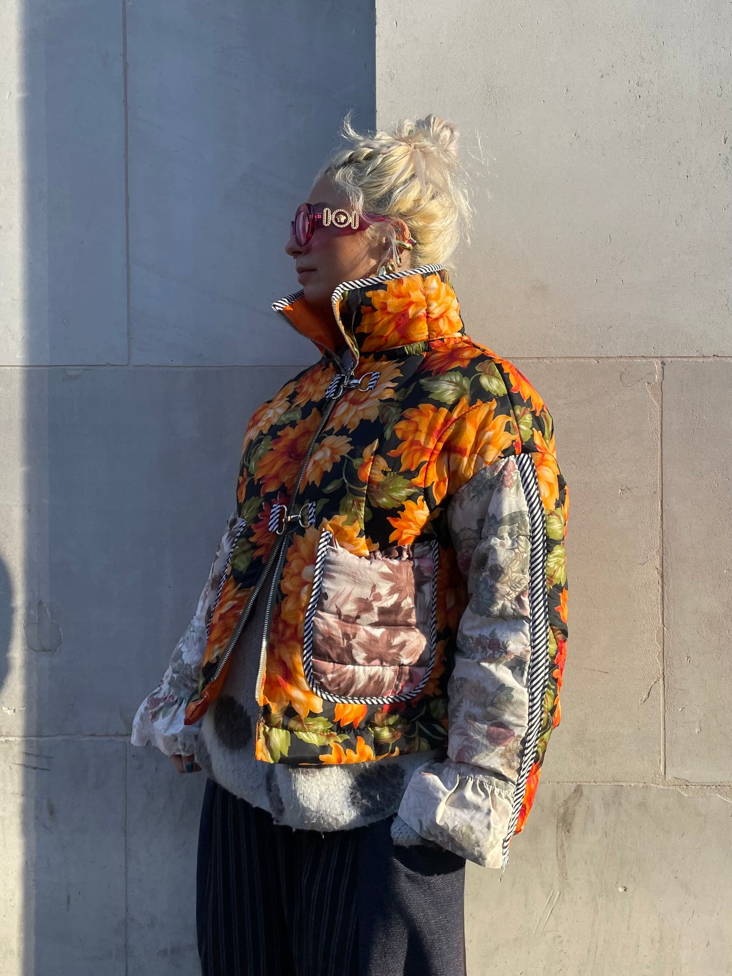 The Puffer Jacket in Orange and Pink Florals