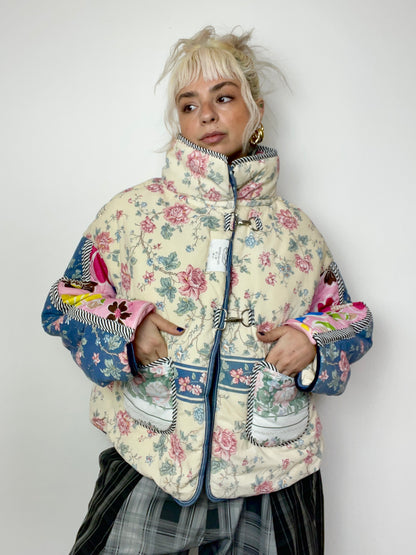 The Puffer Jacket in Beige and Pink Florals