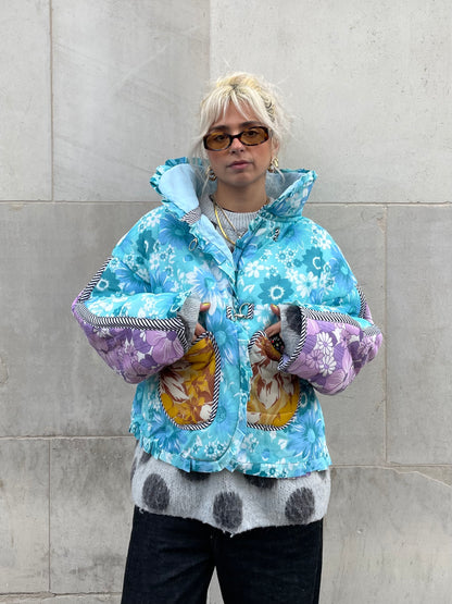 The Puffer Jacket in Blue and Yellow Florals