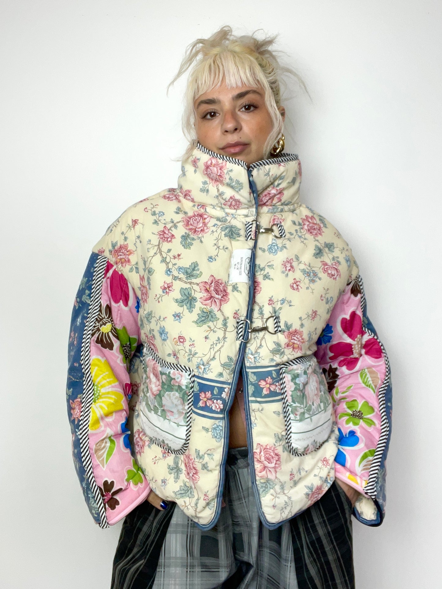 The Puffer Jacket in Beige and Pink Florals